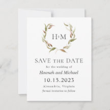 Autumn Laurel Wreath Save Date with Photo
