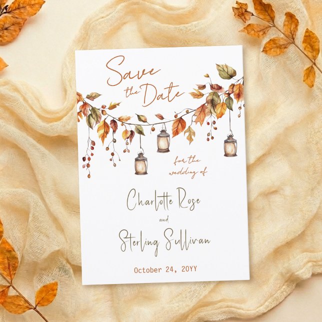 Reserve A Data Autumn Leaves Rustic Watercolor Elegant Wedding (Criador carregado)
