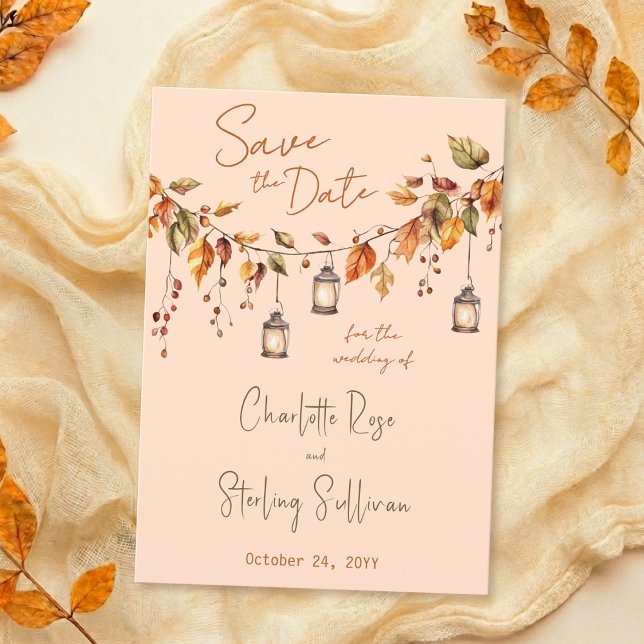 Reserve A Data Autumn Leaves Rustic Watercolor Elegant Wedding (Criador carregado)
