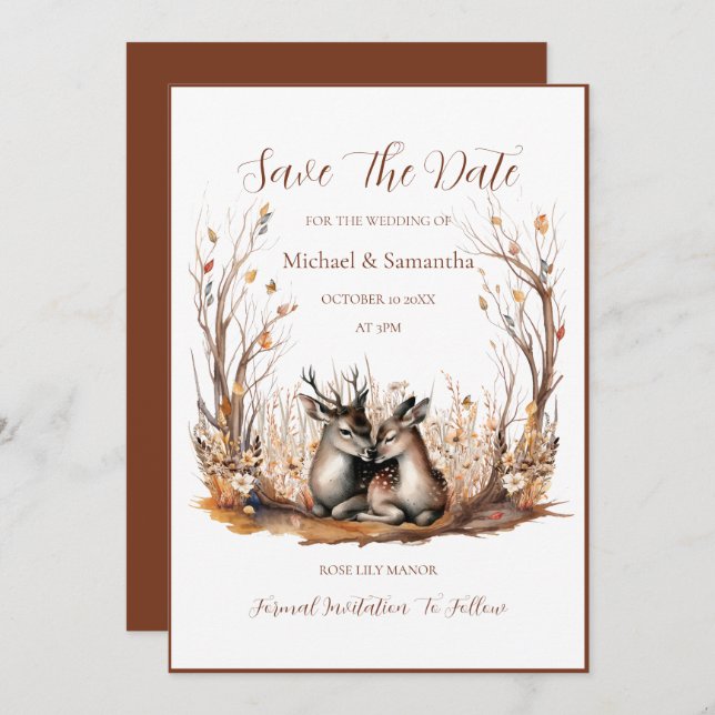 Reserve A Data Autumn Rustic Deer Wedding Collection (Frente/Verso)