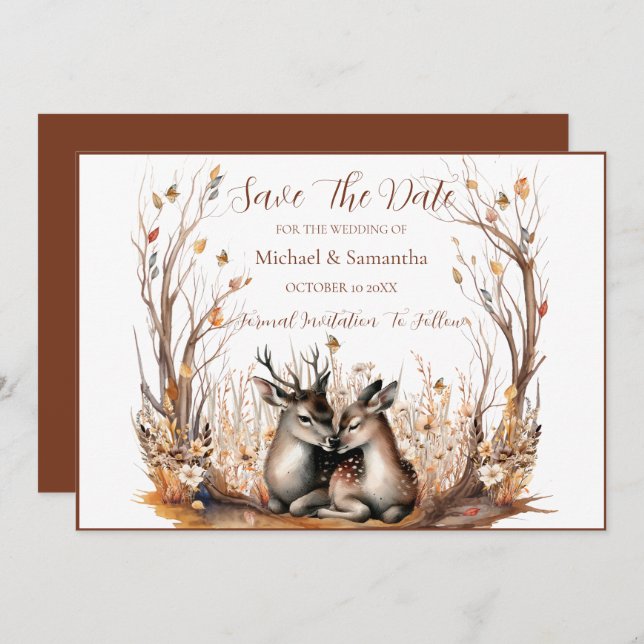Reserve A Data Autumn Rustic Deer Wedding Collection (Frente/Verso)