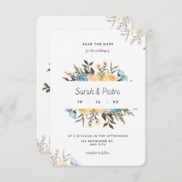 Reserve A Data Azul Amarelo Floral De Aquarela Salva A Ficha De D