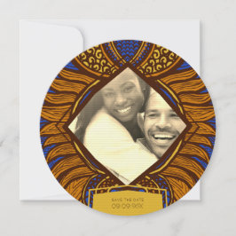 Reserve A Data Azul-Ancara-africano Floral Dourado Salvar a Data