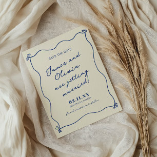 Reserve A Data Azul Caprichoso Desenho à Mão para Casamento