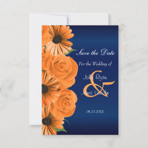 Reserve A Data Azul com Rosa cor laranja e margarida Salvar a dat