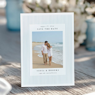 Reserve A Data Azul Costeiro Casamento de Foto com Pinstripe Cl