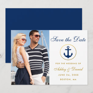 Reserve A Data Azul De Casamento Náutico Dourado Salvar A Foto Da