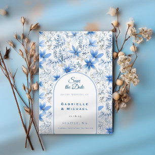 Reserve A Data Azul Delft Branco Padrão Floral Chinoiserie
