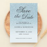 Reserve A Data Azul elegante moderno salve a data doce 16<br><div class="desc">O moderno e elegante script ombre glitter azul-safira salva a doce festa de aniversário de dezesseis caracteres com caligrafia negra moderna. Na moda e design personalizado exclusivo.</div>