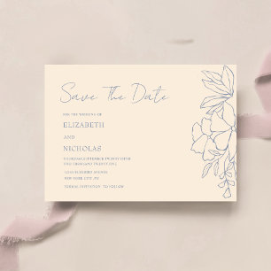 Reserve A Data azul empoeirado e clássico floral creme guarde a d