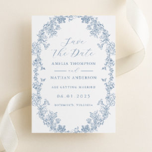Reserve A Data Azul Empoeirado Elegante Vintage Casamento Salve A