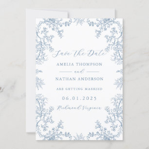 Reserve A Data Azul Empoeirado Floral Vintage Casamento Salve A D