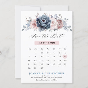 Reserve A Data Azul empoeirado Rosa Mauve Slate Floral Casamento 