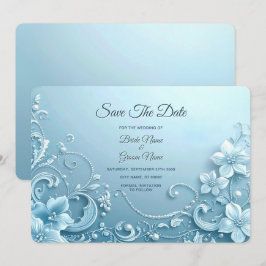 Reserve A Data Azul Floral Decorativo Salvar A Data