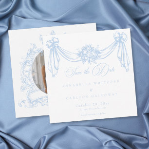 Reserve A Data Azul Francês Rococó Vintage Elegante Foto Casament
