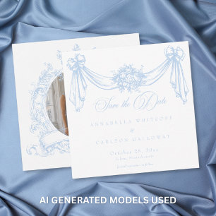 Reserve A Data Azul Francês Rococó Vintage Elegante Foto Casament