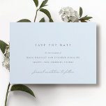 Reserve A Data Azul-gelo | Casamento no inverno de avião simples<br><div class="desc">Cartões salve a data azuis suaves com um design minimalista. O "convite formal a seguir" está escrito em roteiro de caligrafia.</div>