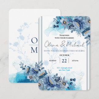 Reserve A Data Azul Marinho Temperamental e Floral de Aquarela Az