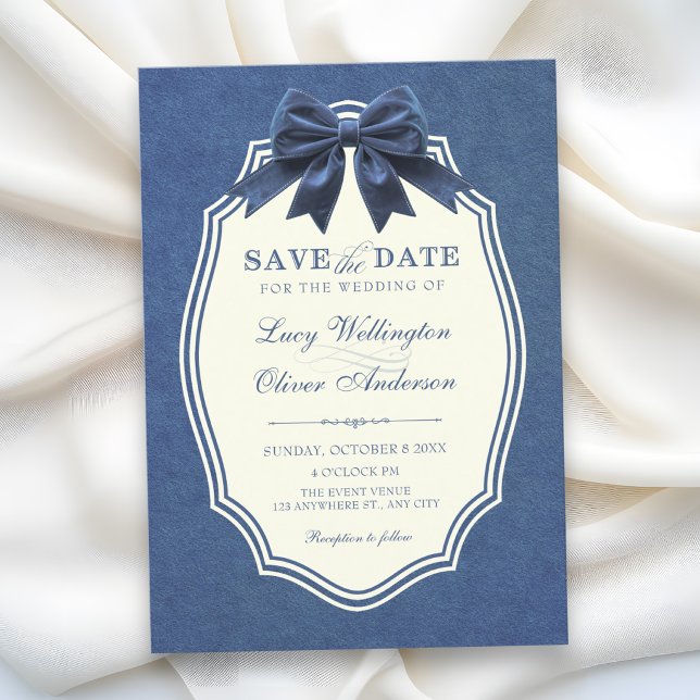 Reserve A Data Azul marinho veludo elegante casamento (Criador carregado)