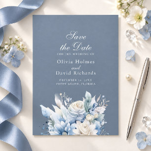 Reserve A Data Azul Poeirento Floral Save the Date Elegante Verti