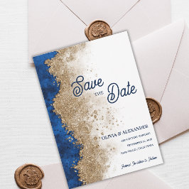 Reserve A Data Azul Real Dourado Abstrato Luxo Casamento Formal