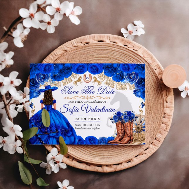 Reserve A Data Azul Real Dourado Quinceanera Cowboy (Criador carregado)