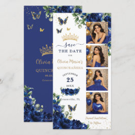 Reserve A Data Azul Real Floral Dourado Cabine de Fotos Quinceane