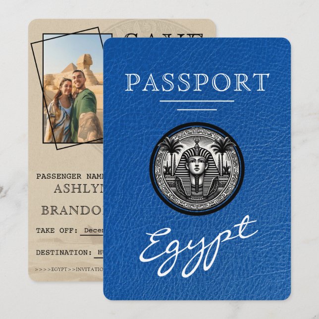 Reserve A Data Azul Real Passaporte Egito Casamento Salve a Data (Frente/Verso)