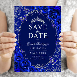 Reserve A Data Azul Real Quinceanera Floral Prata