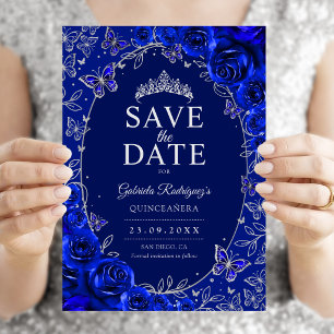 Reserve A Data Azul Real Quinceanera Floral Prata