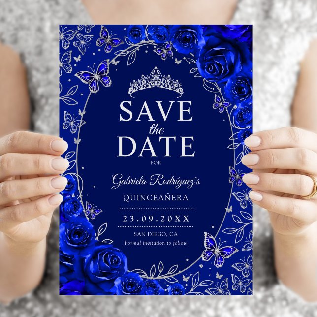 Reserve A Data Azul Real Quinceanera Floral Prata (Criador carregado)