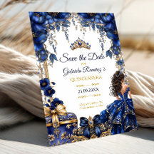 Azul Real Tiara Floral Dourada Quinceañera