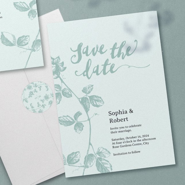 Reserve A Data Azul Rústico Floral Caprichoso  (Rustic Whimsical Floral Wedding Save the date)