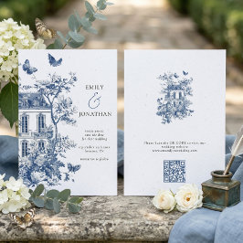Reserve A Data Azul Toile De Jouy QR Casamento Salvar a Data