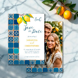 Reserve A Data Azulejo Azul Italiano Limão Citrus Mediterrâneo Fo