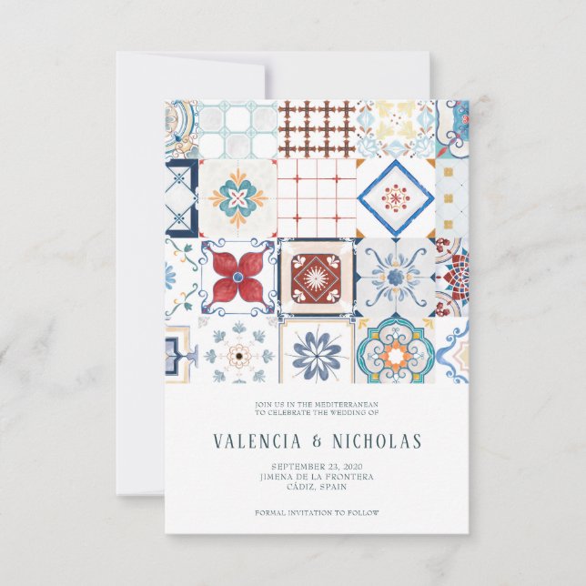 Reserve A Data Azulejo Espanhol de Casamento Save the Date (Frente)
