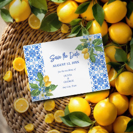 Reserve A Data Azulejos azuis mediterrâneos e limões salvam a dat