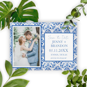 Reserve A Data Azulejos portugueses Azul Branco Foto Casamento