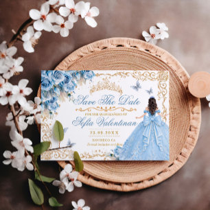 Reserve A Data Baby Blue Dourado Floral Quinceanera
