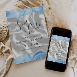 Reserve A Data Baby Blue Silver Ágata Branco Seda Save the Date