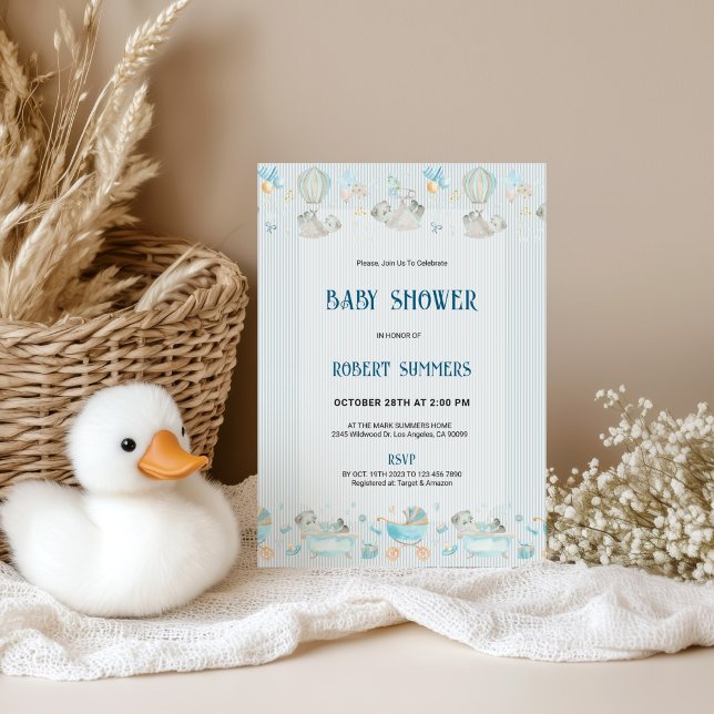 Reserve A Data Baby Boy Modern Shower Invitation (Criador carregado)