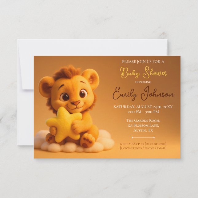 Reserve A Data Baby Shower Invitation – Little Lion & Star (Frente)