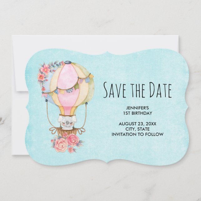 Reserve A Data Balão de Ar Quente Cinto com Aquarela de Urso (Frente)