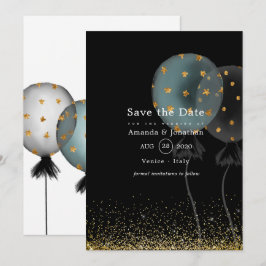 Reserve A Data Balão de casamento com brilho preto e dourado