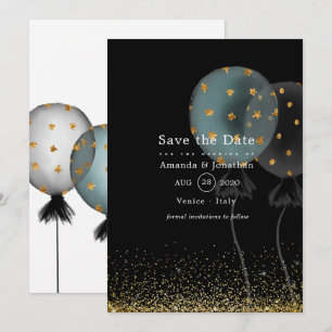 Reserve A Data Balão de casamento com brilho preto e dourado