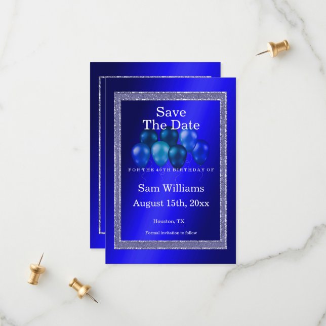 Reserve A Data Balões Azuis e de Aniversário (Frente/Verso In Situ)