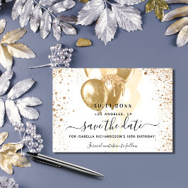 Reserve A Data Balões de ouro branco de aniversário salvam a data