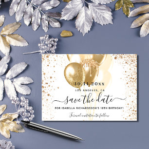 Reserve A Data Balões de ouro branco de aniversário salvam a data