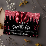 Reserve A Data Balões vermelhos pretos de Quinceanera brilhando<br><div class="desc">Uma garota e uma moda Salvem a data para uma Quinceñera,  15 festa de aniversário. Um fundo preto decorado com brilho vermelho e balões. Personalize e adicione uma data e nome/idade. O texto: Salvar a Data é gravado com um script de estilo com letra de tendência grande.</div>