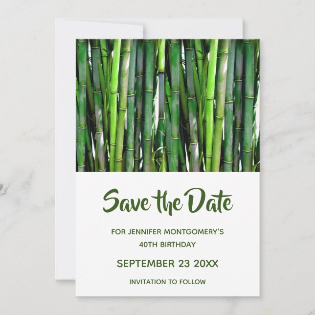 Reserve A Data Bambu Verde Fala Natureza Fotografia Aniversário (Frente)